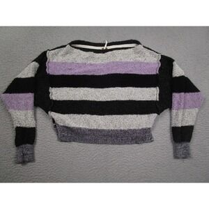 Free People Sweater Womens XS Black Striped‎ Cropped Long Sleeve Pullover Knit